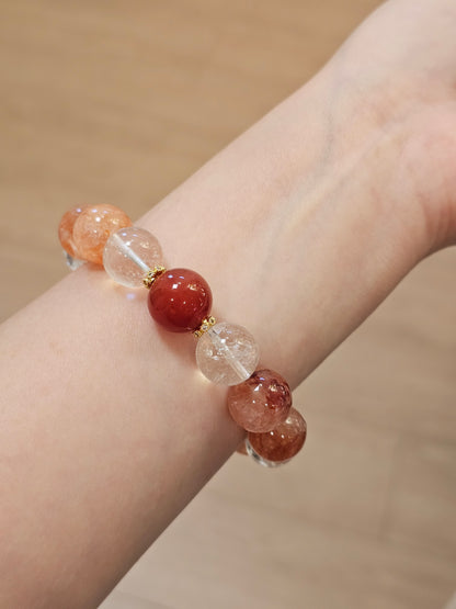 Red Flower Quartz × Clear Quartz × Nanhong Agate Bracelet 13mm