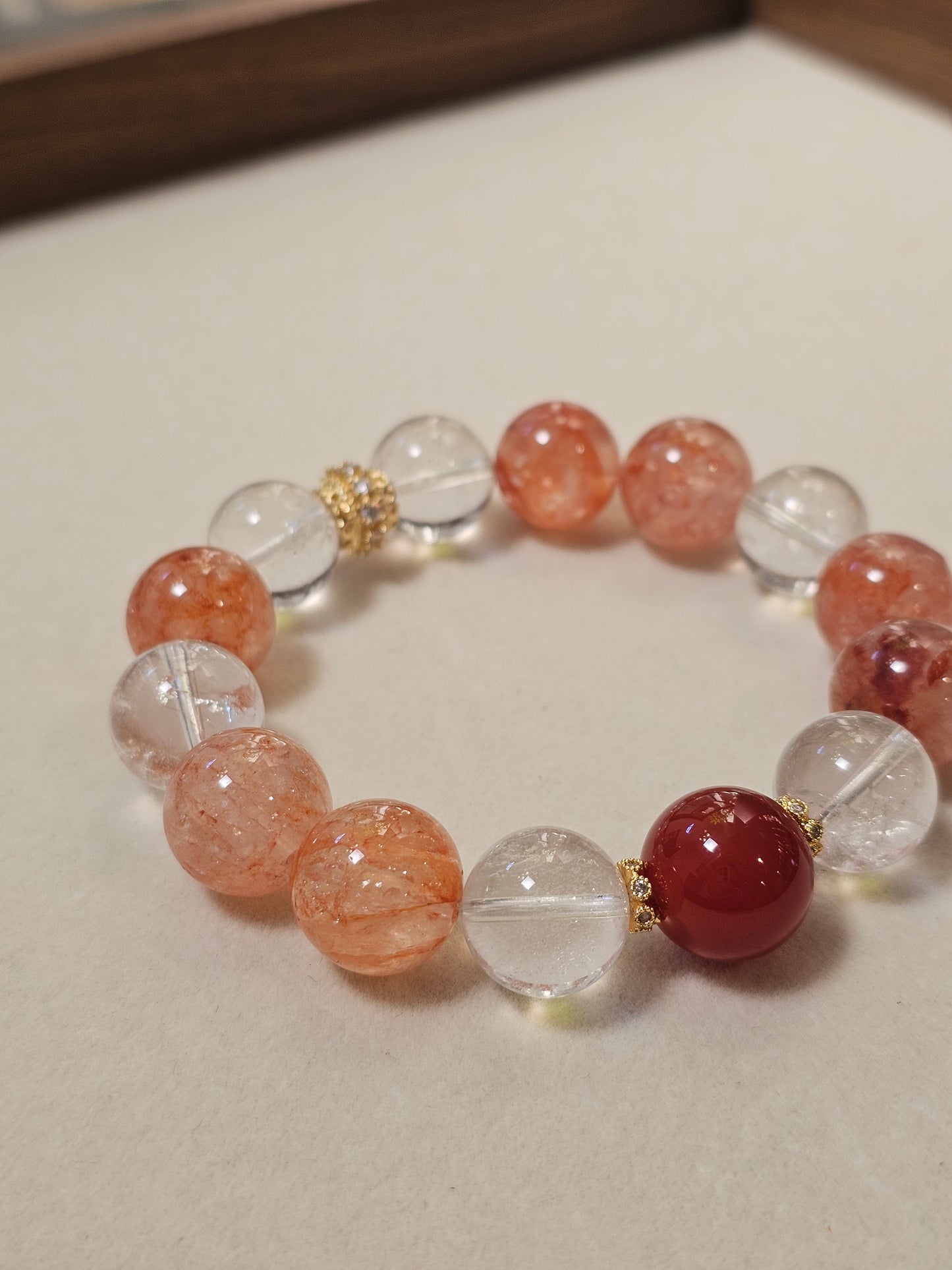 Red Flower Quartz × Clear Quartz × Nanhong Agate Bracelet 13mm