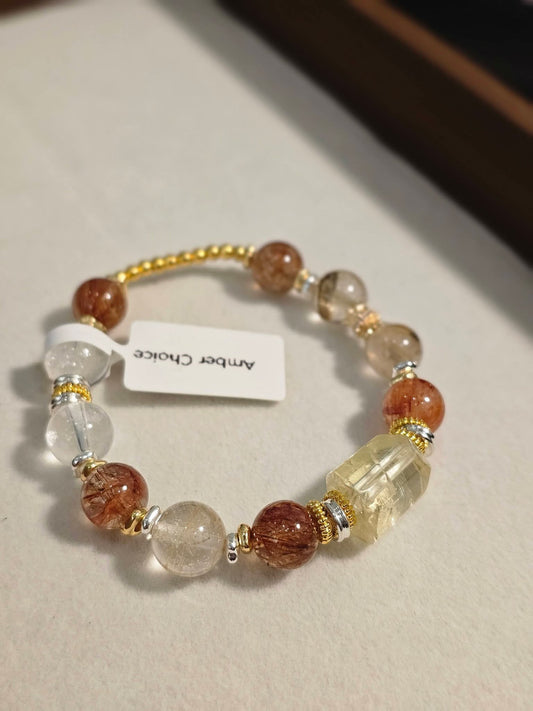 金髮晶 × 黃水晶 × 黑金超七 × 白水晶
9mm 能量設計款手鏈