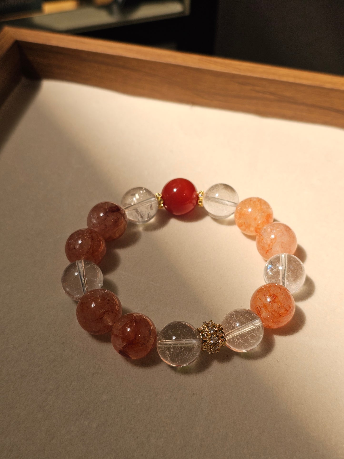 Red Flower Quartz × Clear Quartz × Nanhong Agate Bracelet 13mm
