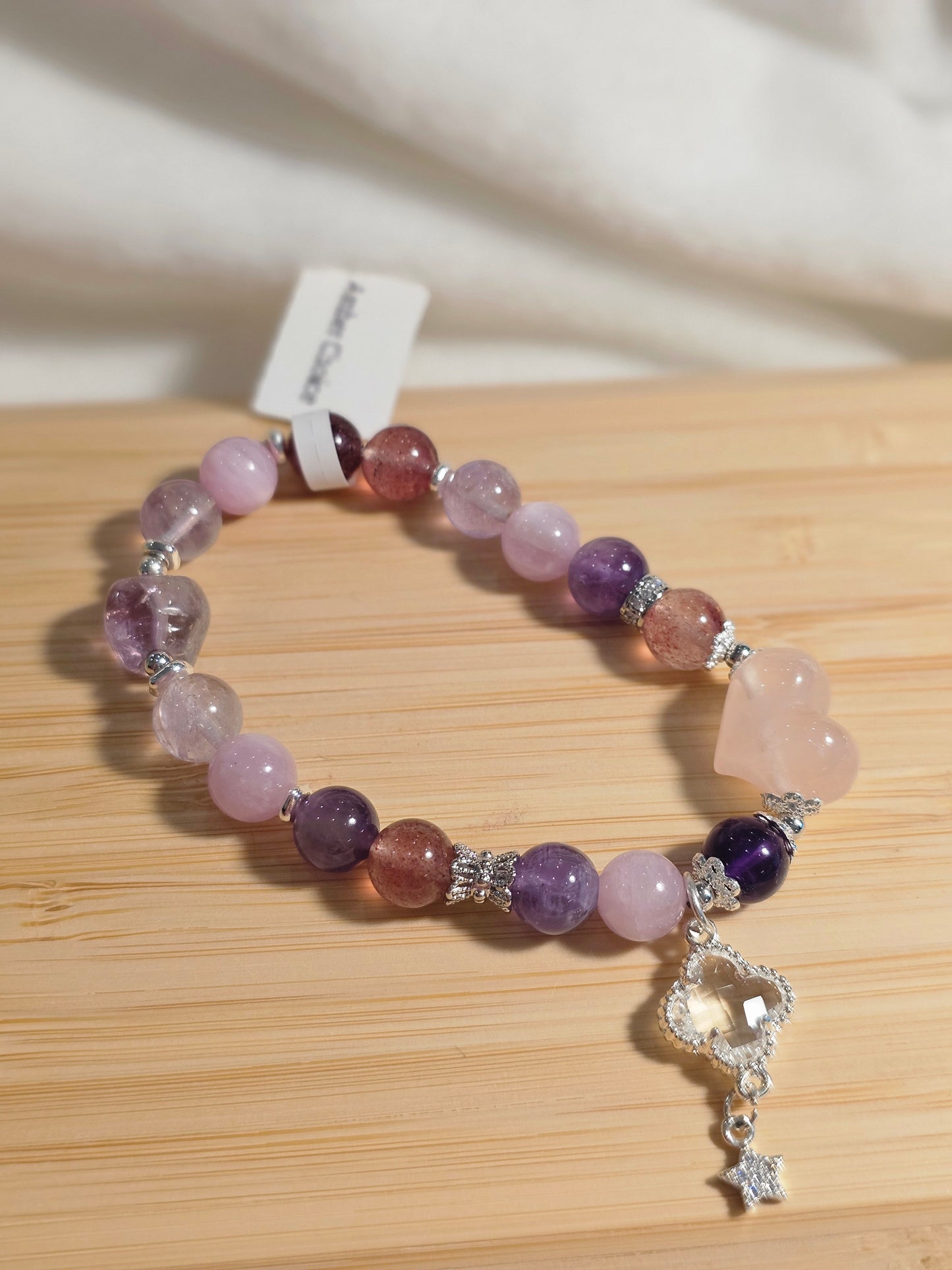 Rose Quartz Heart × Uruguay Amethyst × Lepidolite Bracelet 8mm