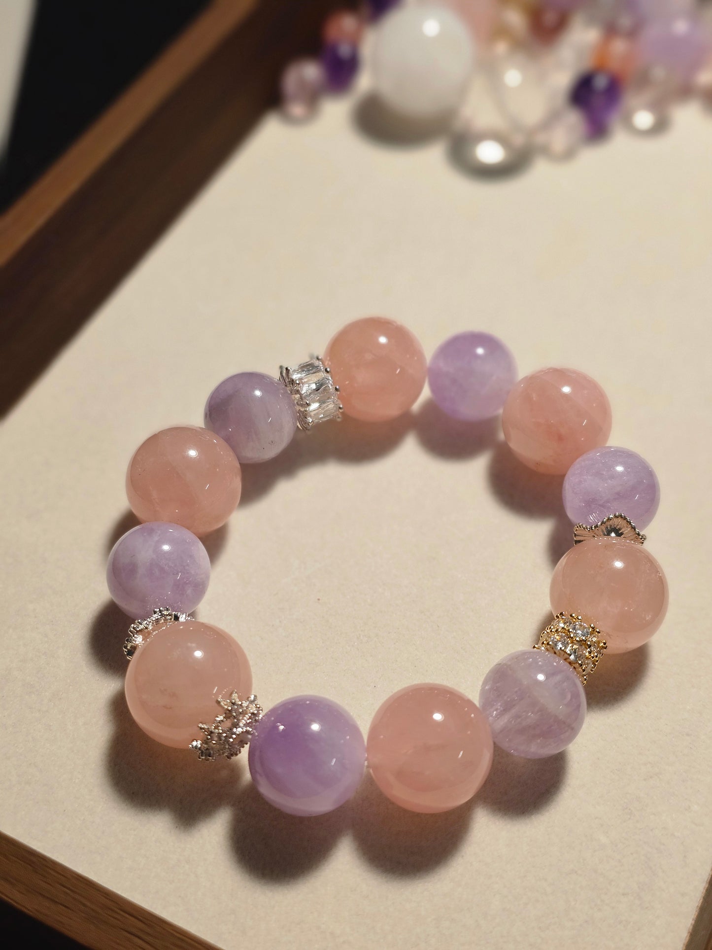 糖果系大珠能量手鏈 
粉晶 × 紫鋰輝 14mm
