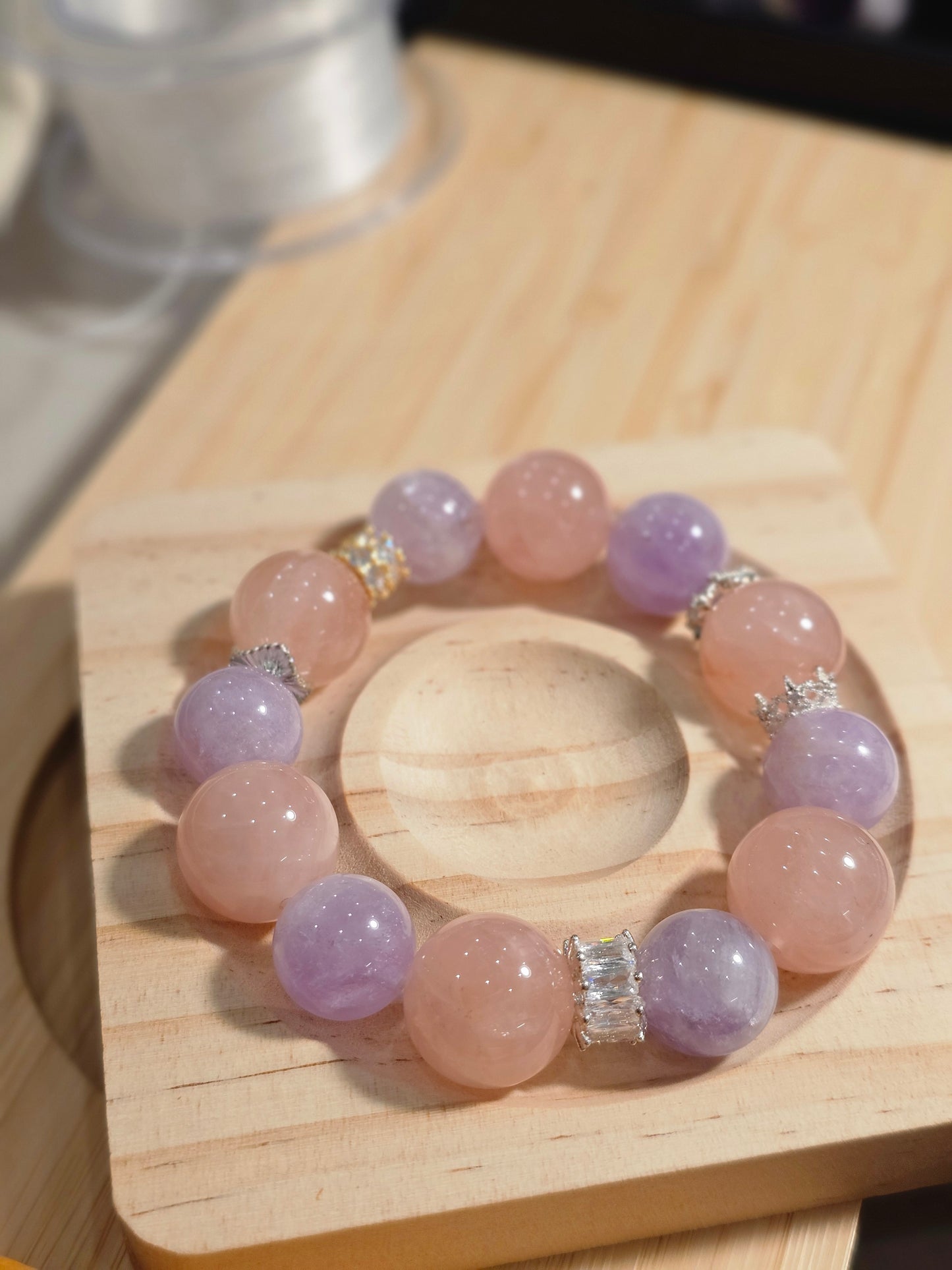 糖果系大珠能量手鏈 
粉晶 × 紫鋰輝 14mm