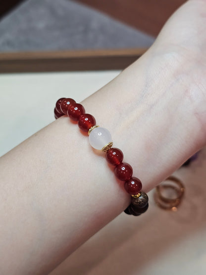 Red Agate × White Agate × Agarwood Bracelet | 8mm