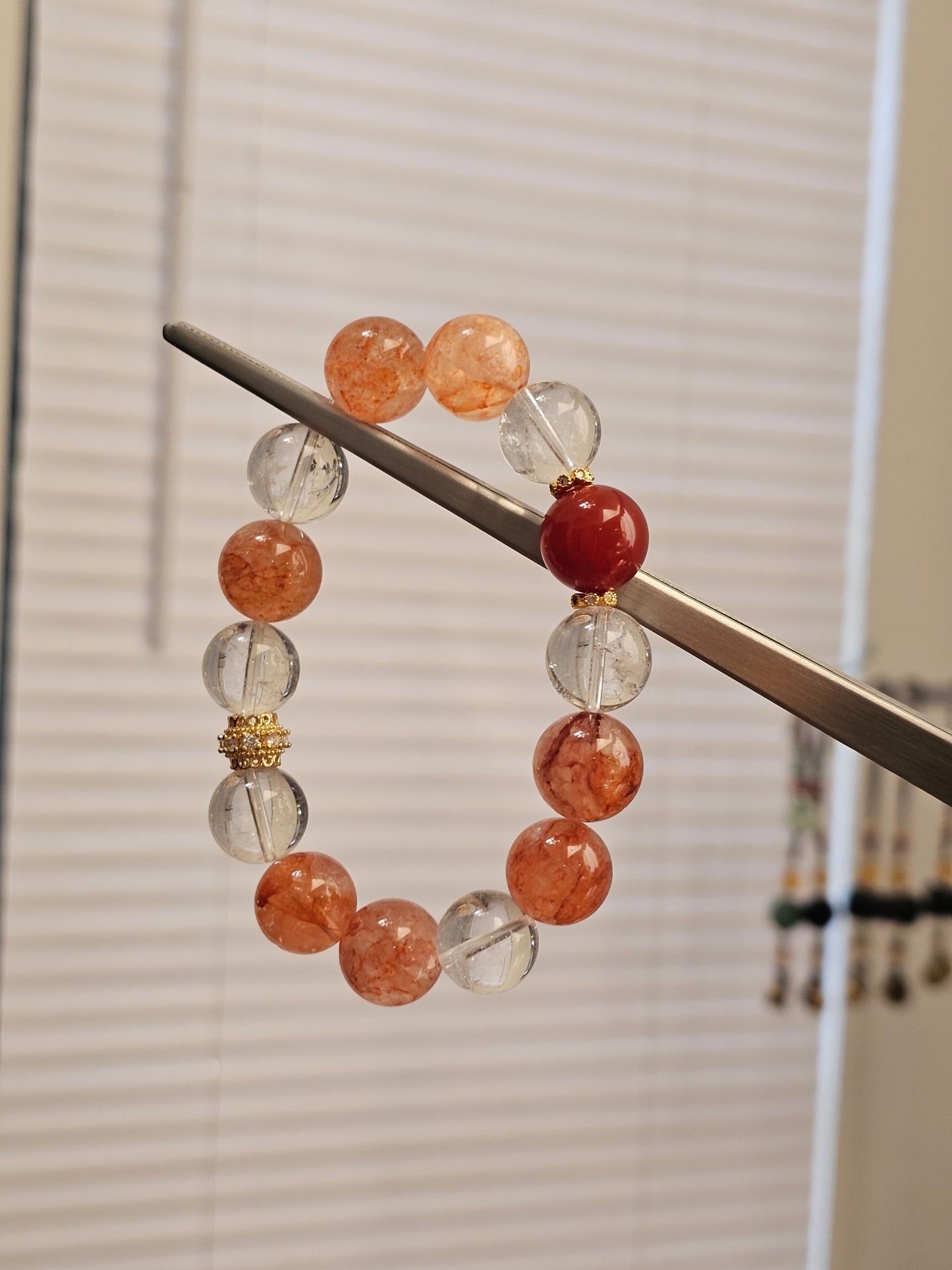 Red Flower Quartz × Clear Quartz × Nanhong Agate Bracelet 13mm