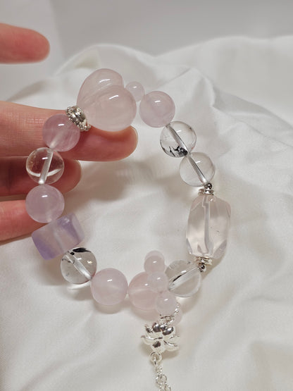 Freeform Rose Quartz × Amethyst × Herkimer Bracelet 10.5mm