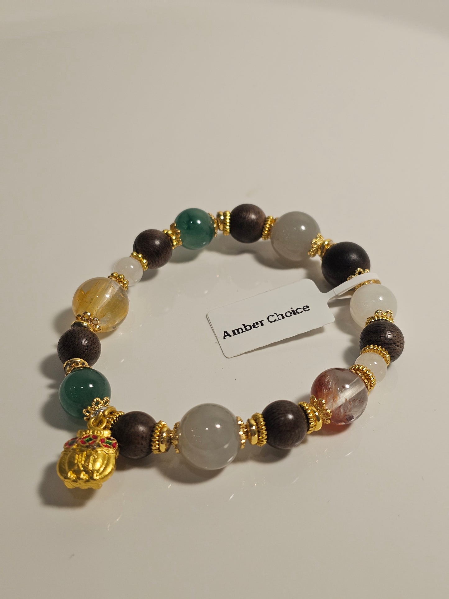 Premium Multi-Gemstone Bracelet · Smoky Lavender Hetian Jade × Agarwood × Dulong Jade × Citrine × Red Garden Quartz × Hetian Jade 9mm