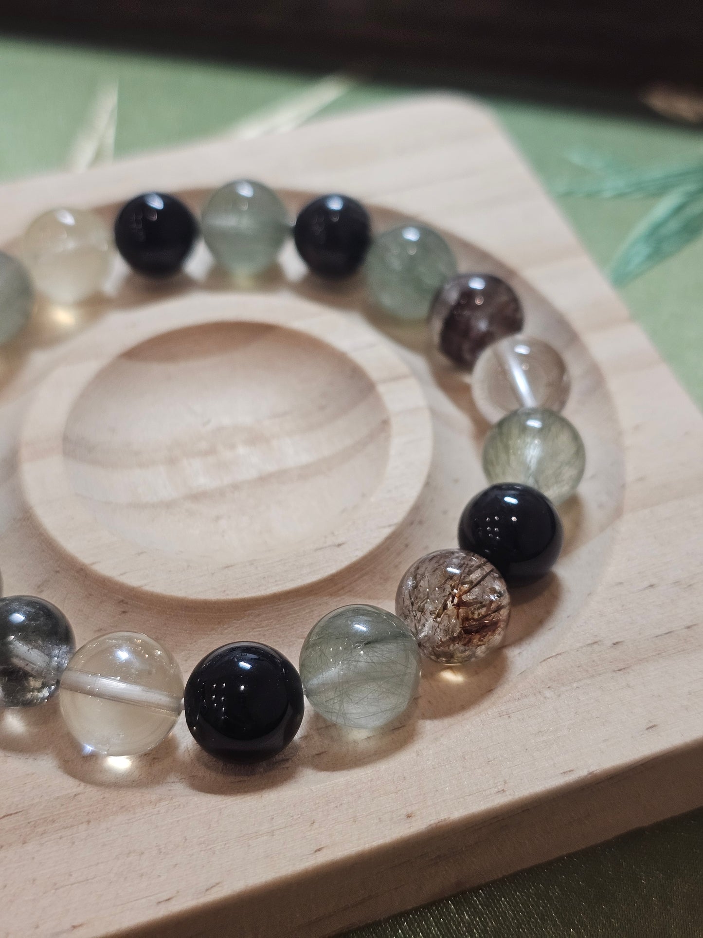 Natural Green Rutilated Quartz & Green Phantom Bracelet 10mm | Super Seven Crystal Bracelet | Handmade Gemstone Jewelry