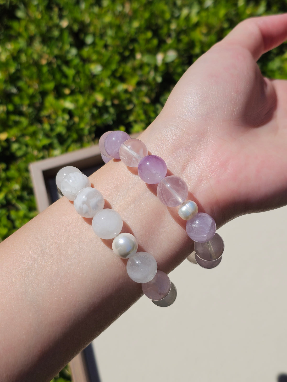 White Phantom Quartz × Clear Quartz × Freshwater Pearl Bracelet | 12.5mm