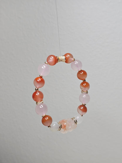 Red Agate × Rose Quartz × Moonstone Pixiu Bracelet 11.3mm 