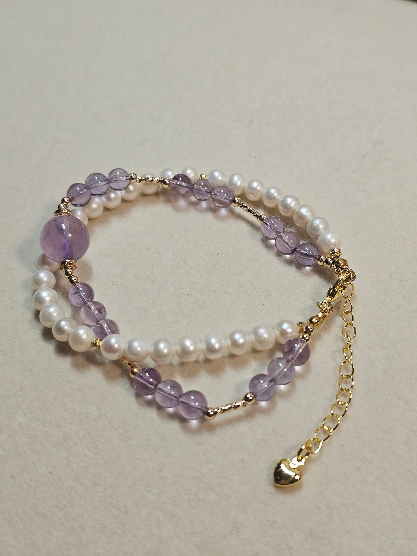 Natural Amethyst & Freshwater Pearl Bracelet Adjustable Gemstone Bracelet | 5.5mm Gift for Her