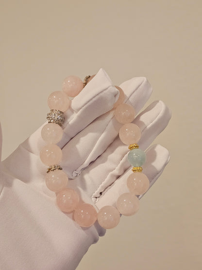 Rose Quartz & Aquamarine Bracelet 12mm