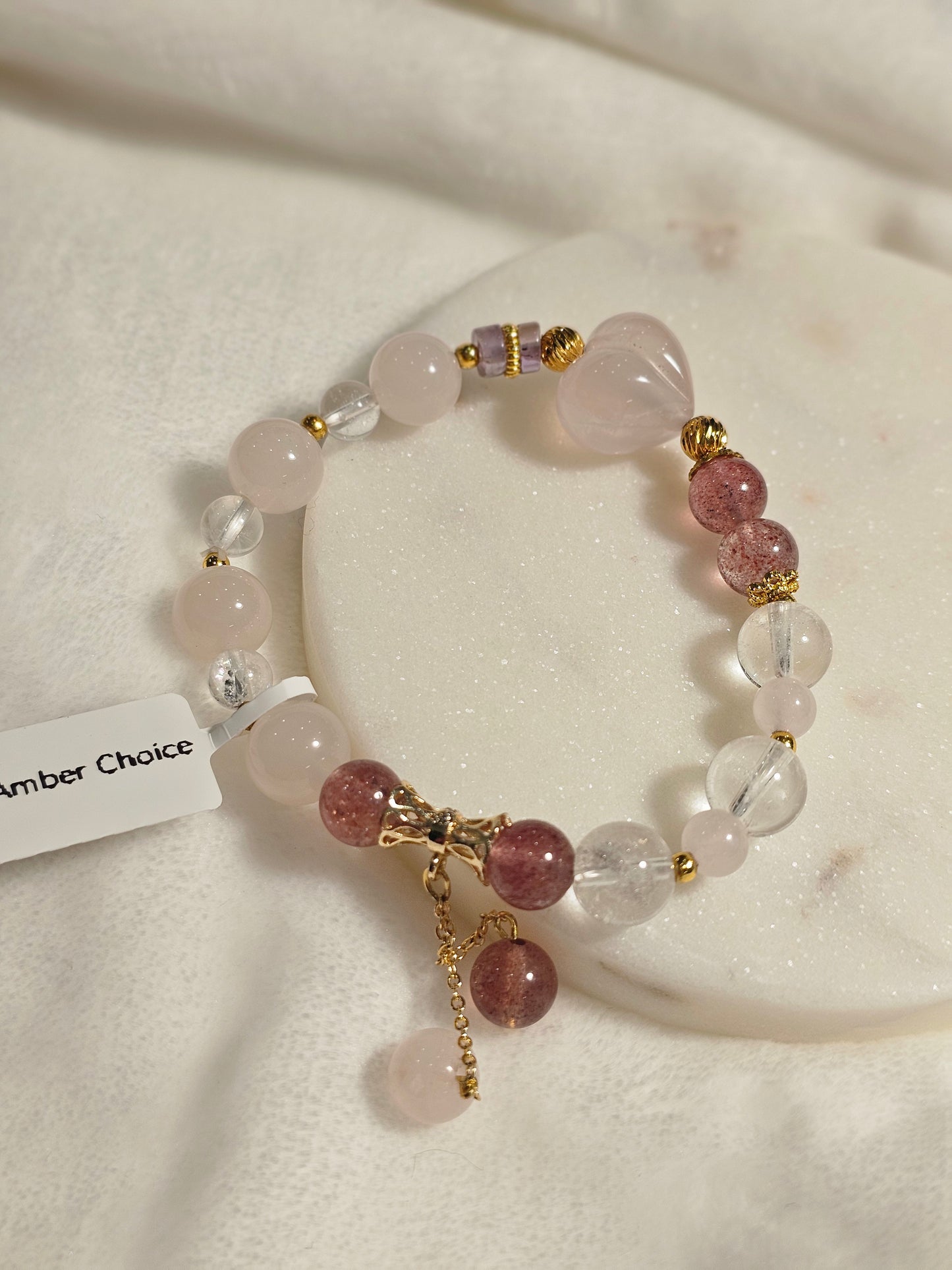 Strawberry Quartz × Clear Quartz × Amethyst｜Design Bracelet 8mm