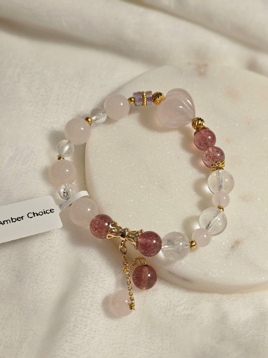 Strawberry Quartz × Clear Quartz × Amethyst｜Design Bracelet 8mm