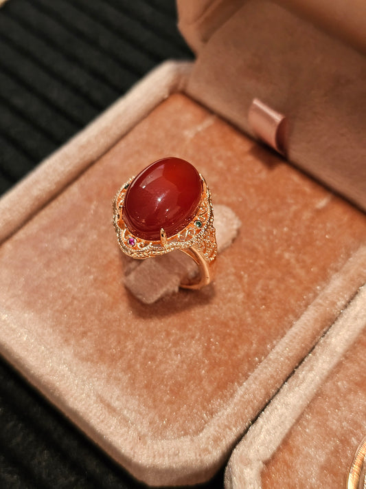 南紅瑪瑙戒指 × 吊墜套組 