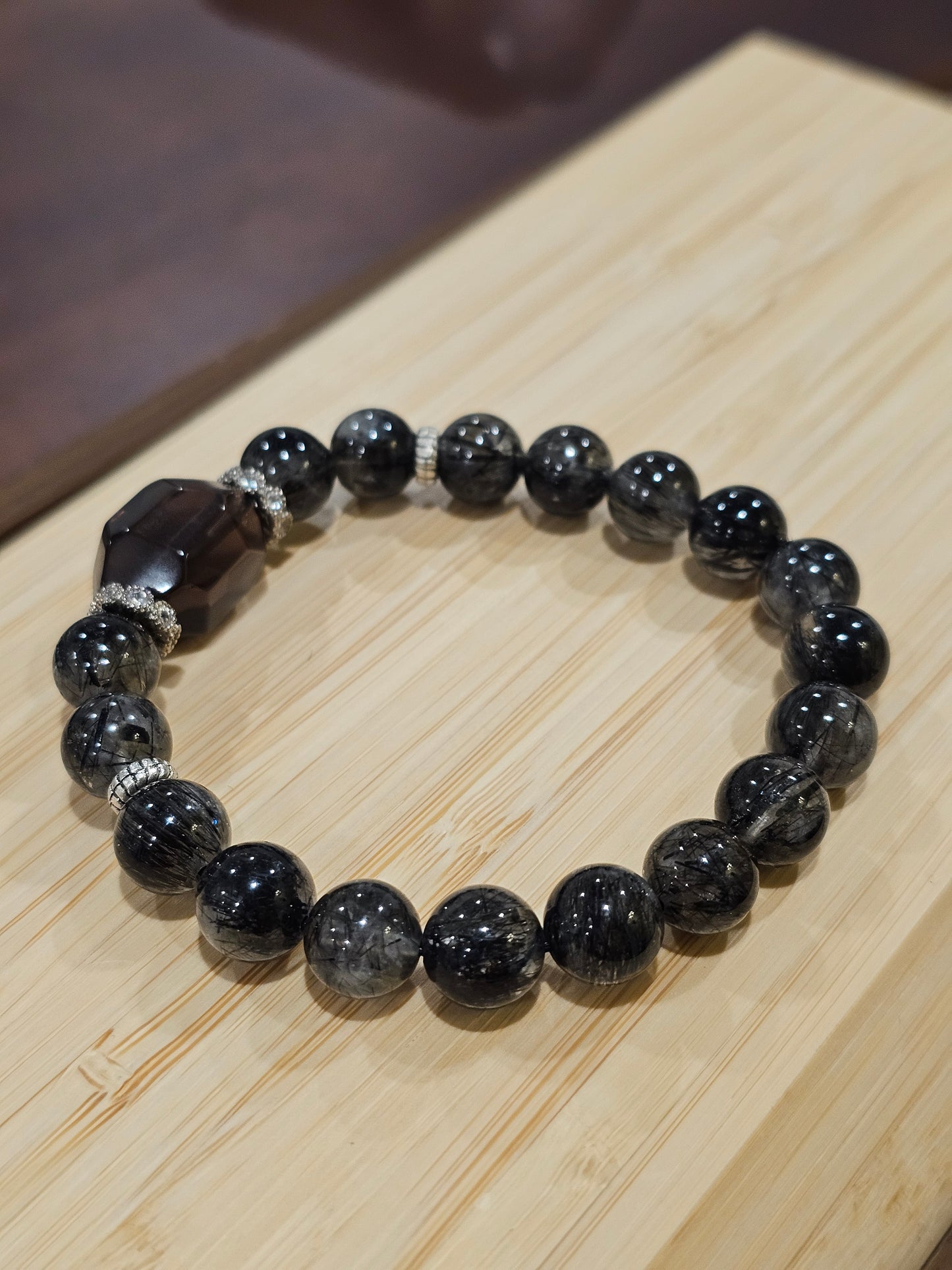 Black Rutilated Quartz × Smoky Quartz Bracelet 9.2mm