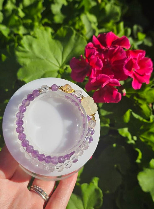 Golden Tower Quartz × Amethyst · Double-Layer Bracelet 6mm