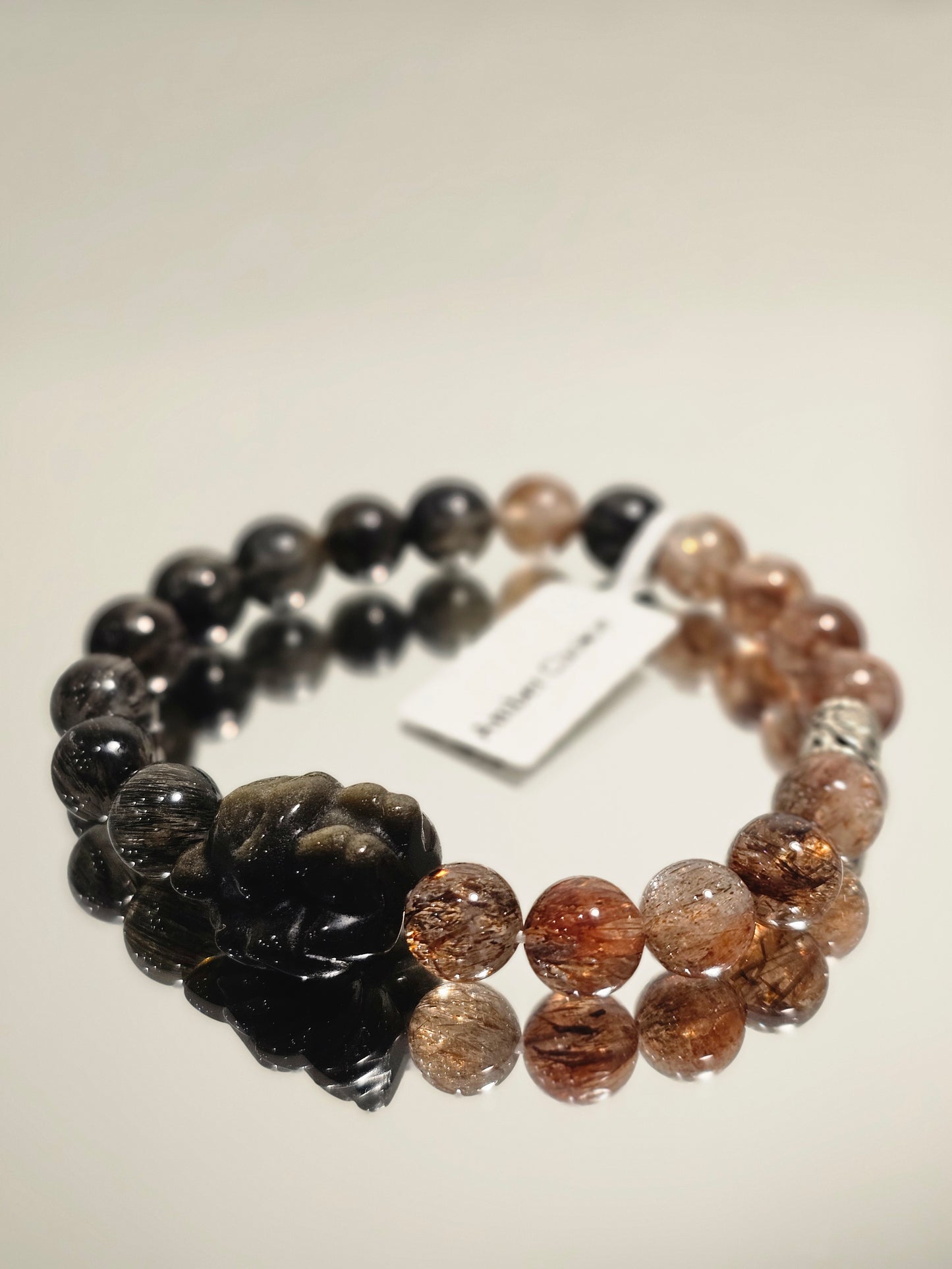 Nine-Tailed Fox × Golden Super Seven × Black Rutilated Quartz Bracelet
with Golden Obsidian Accents 9mm