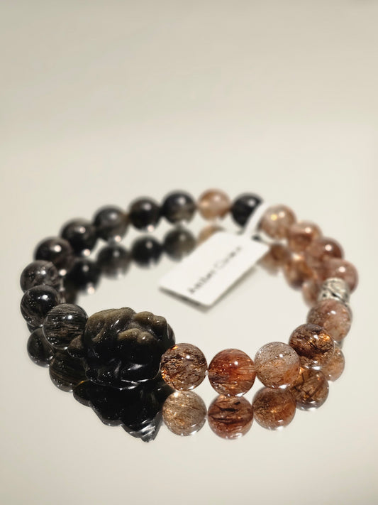 Nine-Tailed Fox × Golden Super Seven × Black Rutilated Quartz Bracelet
with Golden Obsidian Accents 9mm