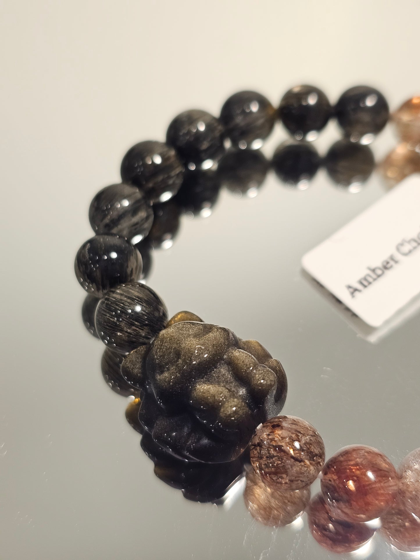 Nine-Tailed Fox × Golden Super Seven × Black Rutilated Quartz Bracelet
with Golden Obsidian Accents 9mm