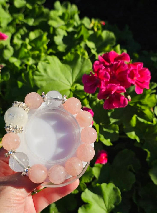 Pink Agate × Clear Quartz × White Agate Bracelet 15.8mm
