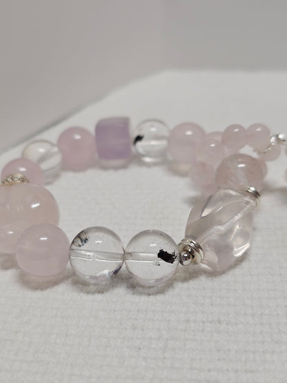 Freeform Rose Quartz × Amethyst × Herkimer Bracelet 10.5mm