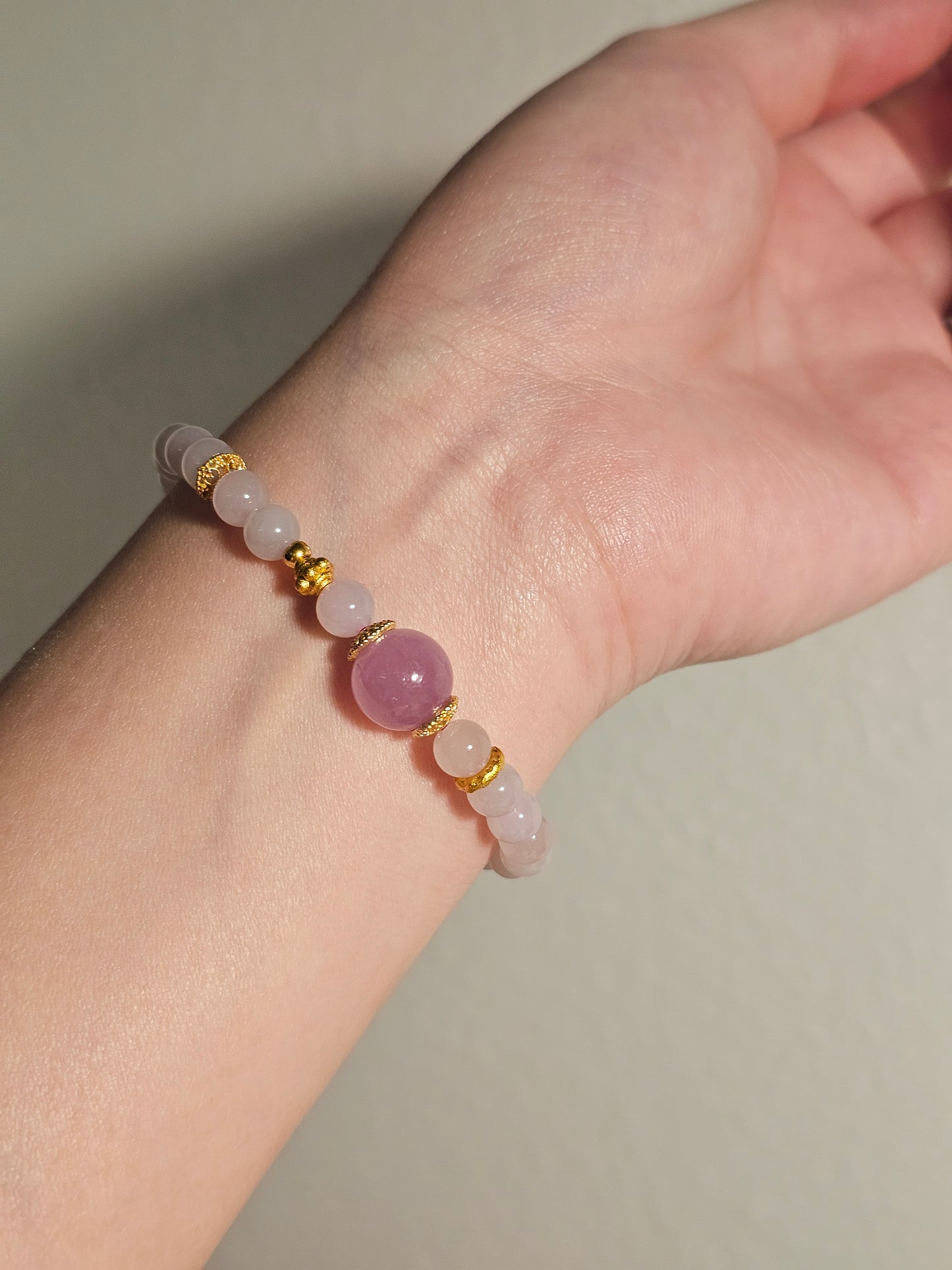 Hetian Jade & Lepidolite Heart Bracelet 6mm