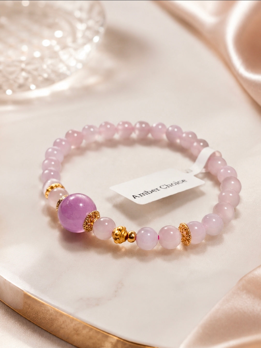 Hetian Jade & Lepidolite Heart Bracelet 6mm