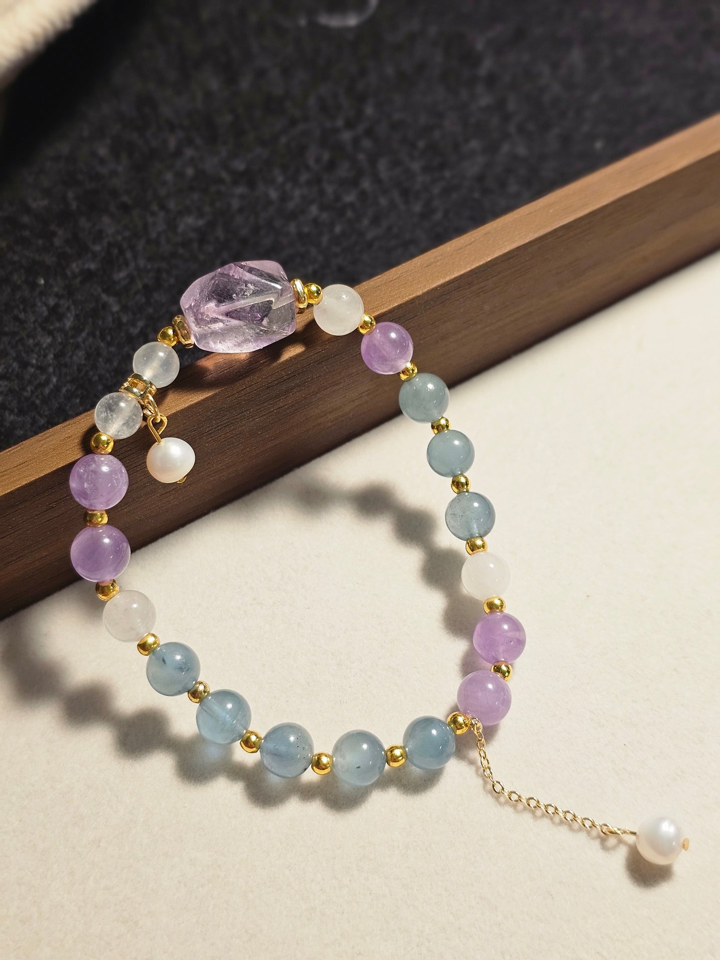 Aquamarine × Amethyst × Clear Quartz × Pearl Bracelet 7mm 
