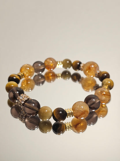 Citrine × Smoky Quartz × Tiger’s Eye Bracelet · 10mm