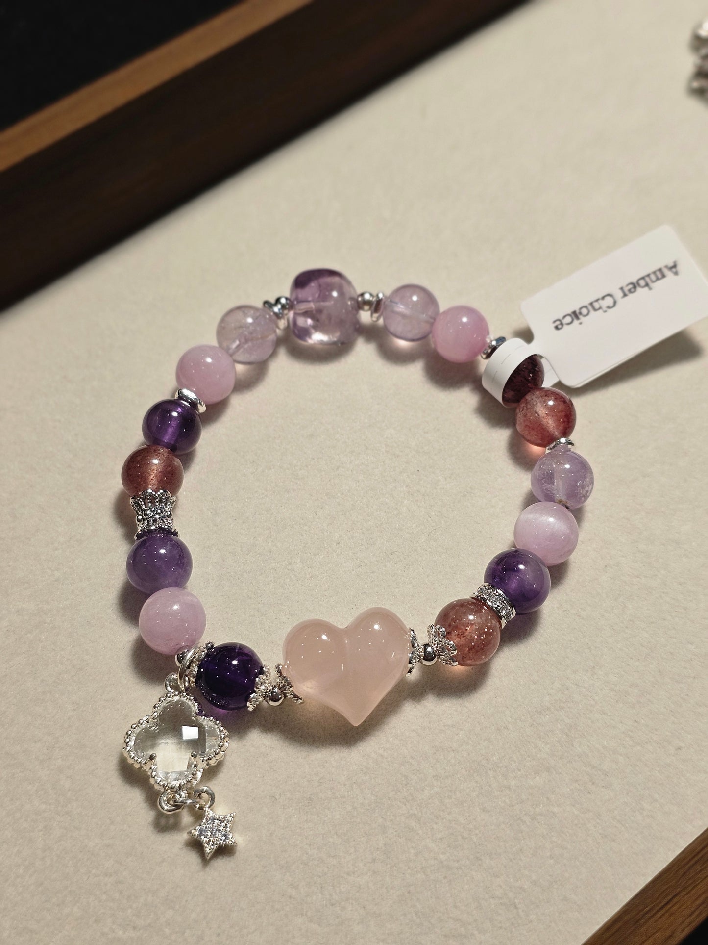 Rose Quartz Heart × Uruguay Amethyst × Lepidolite Bracelet 8mm