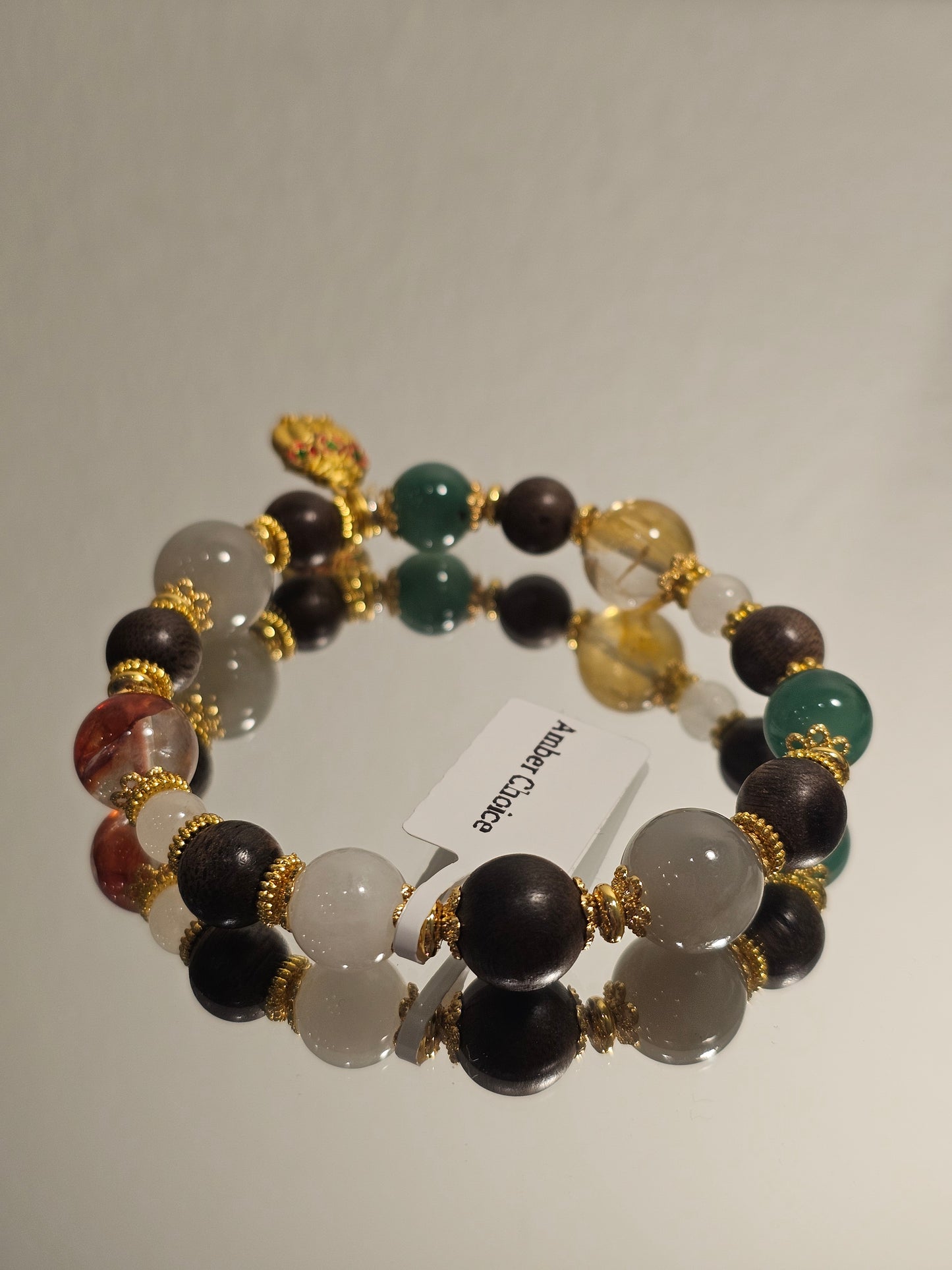 Premium Multi-Gemstone Bracelet · Smoky Lavender Hetian Jade × Agarwood × Dulong Jade × Citrine × Red Garden Quartz × Hetian Jade 9mm