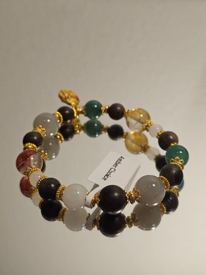 Premium Multi-Gemstone Bracelet · Smoky Lavender Hetian Jade × Agarwood × Dulong Jade × Citrine × Red Garden Quartz × Hetian Jade 9mm