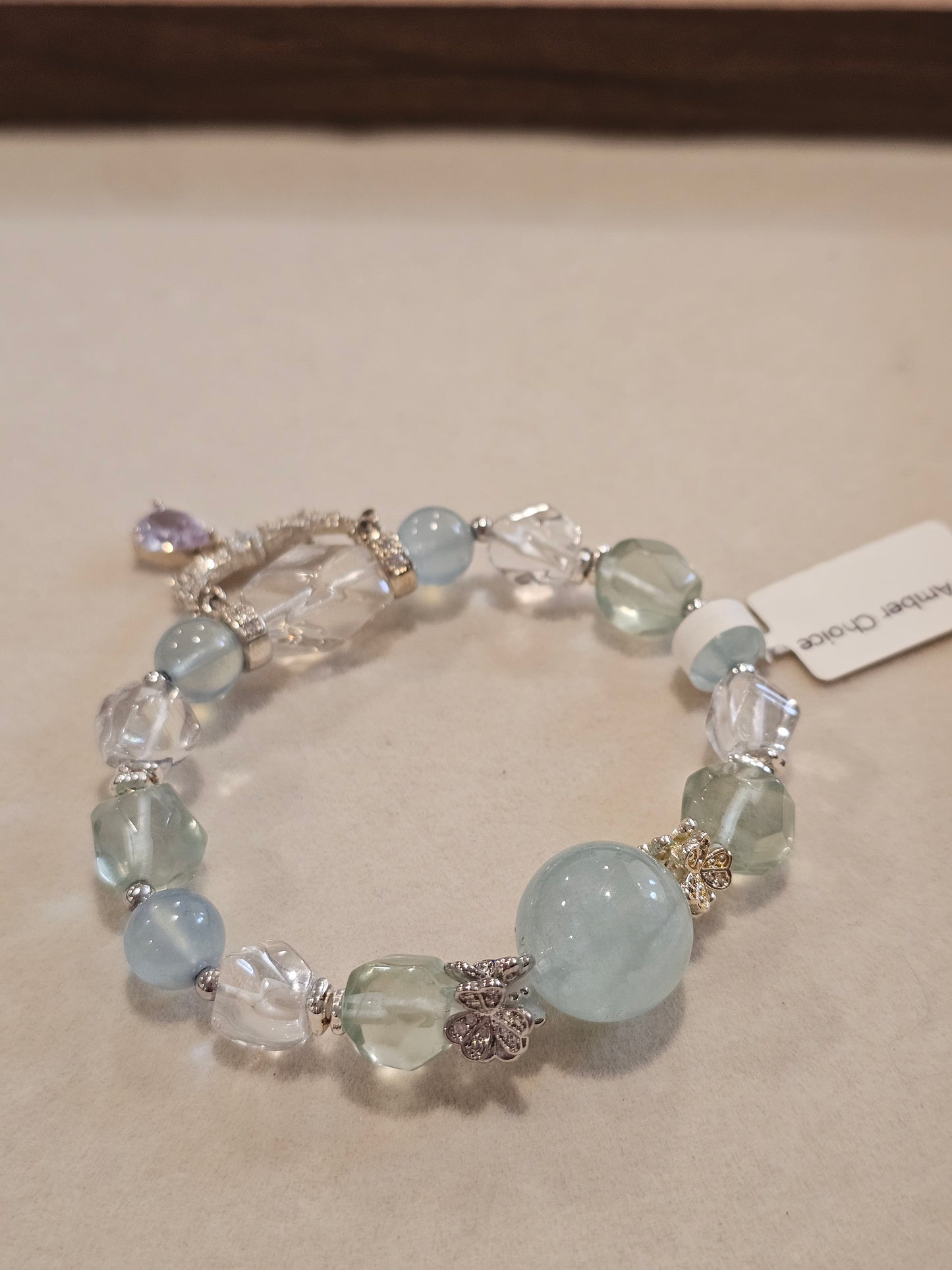 Aquamarine, Green Fluorite & Clear Quartz Bracelet | 10mm Handmade Natural Gemstone Bracelet | Ocean Inspired Crystal Jewelry