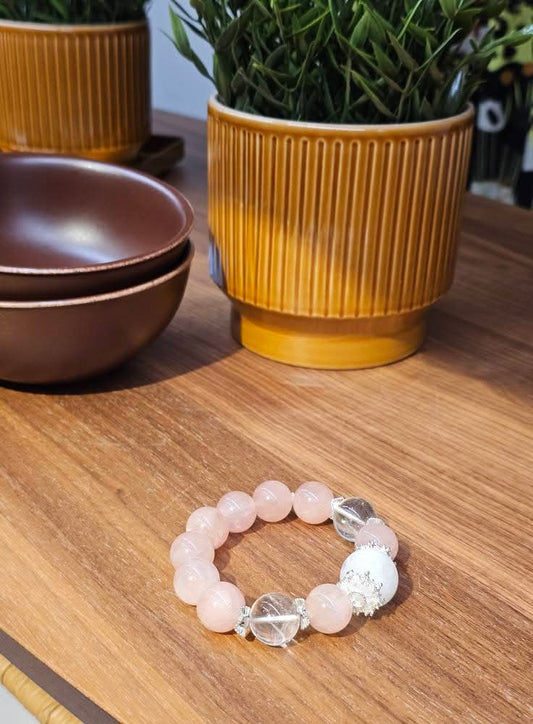 Pink Agate × Clear Quartz × White Agate Bracelet 15.8mm