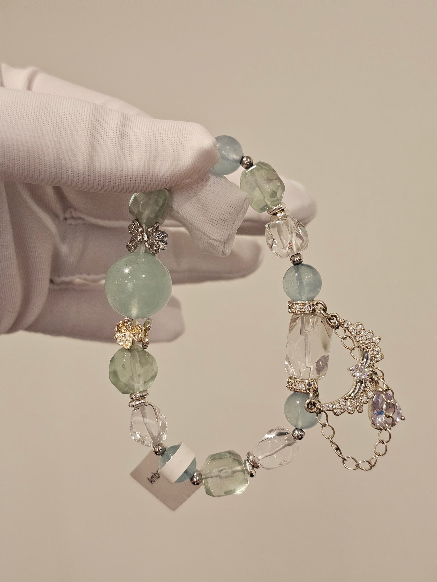 Aquamarine, Green Fluorite & Clear Quartz Bracelet | 10mm Handmade Natural Gemstone Bracelet | Ocean Inspired Crystal Jewelry