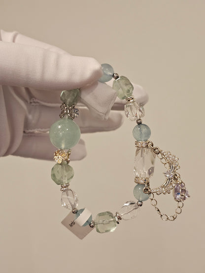 Aquamarine, Green Fluorite & Clear Quartz Bracelet | 10mm Handmade Natural Gemstone Bracelet | Ocean Inspired Crystal Jewelry
