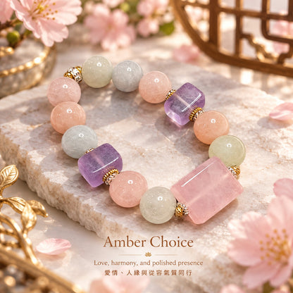 Rose Quartz Plaque, Amethyst Plaque & Morganite Bracelet concept | 粉水晶方牌 紫水晶方牌 摩根石手鏈氛圍圖