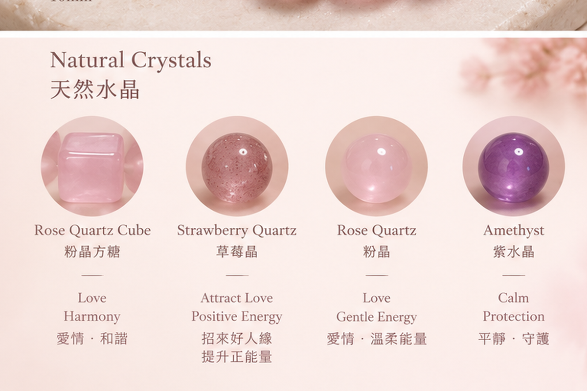 Rose Quartz Cube Strawberry Quartz Amethyst Bracelet materials and meaning | 粉晶方糖草莓晶紫水晶手鏈材質寓意