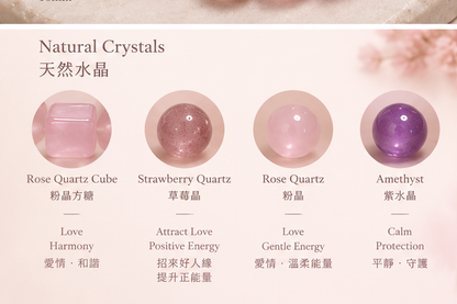 Rose Quartz Cube Strawberry Quartz Amethyst Bracelet materials and meaning | 粉晶方糖草莓晶紫水晶手鏈材質寓意