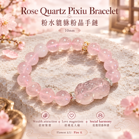 Rose Quartz Pixiu Bracelet 10mm | 粉晶貔貅手鏈