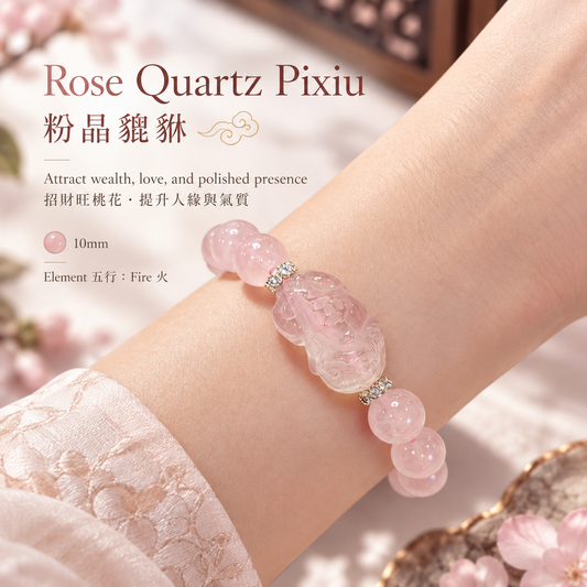 Rose Quartz Pixiu Bracelet 10mm worn | 粉晶貔貅手鏈上手圖