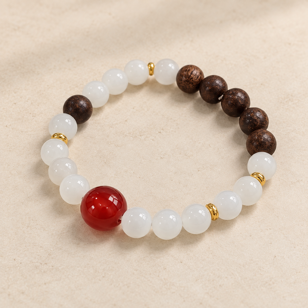 White Jade Red Agate Agarwood Bracelet | 白玉紅瑪瑙沉香手鏈